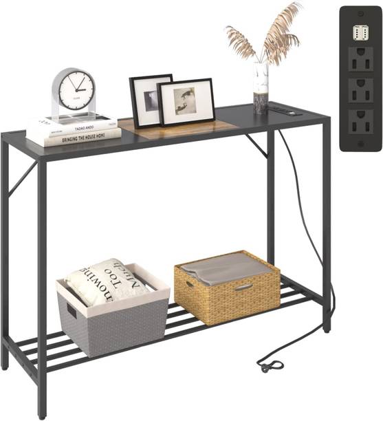 Indian Decor XL4213 Console Table with Power Outlets Industrial Entryway Table with Shelf Metal Side Table