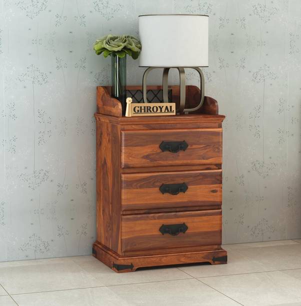 SAVITRIDECOR Solid Sheesham Wood Bedside Table with 3 Drawers | End table Wooden Solid Wood Side Table
