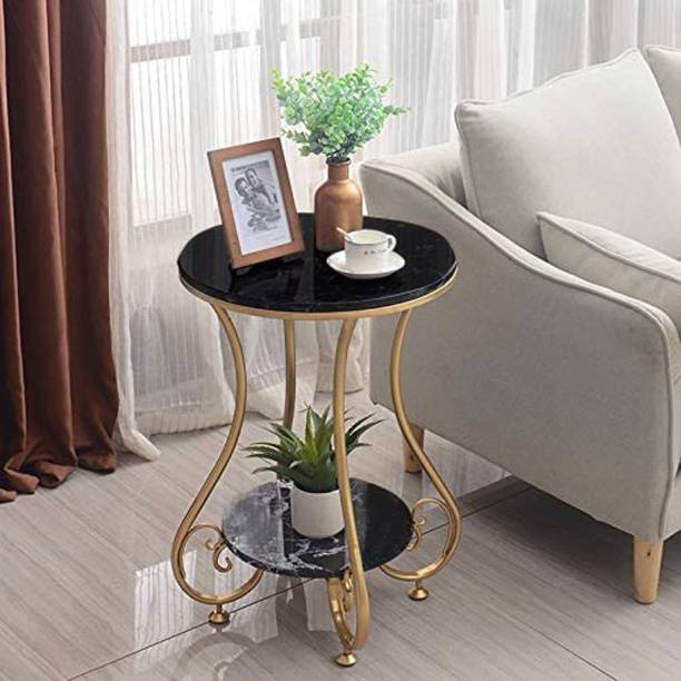 Dibru Mart Maharajah Style 2 Marble Striker Round Tier Side , Coffee , End Table Metal Bedside Table
