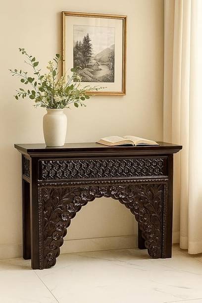 Home wood Carved Console Table in Solid Mango Wood with Brown Finish for livingroom, Solid Wood Console Table