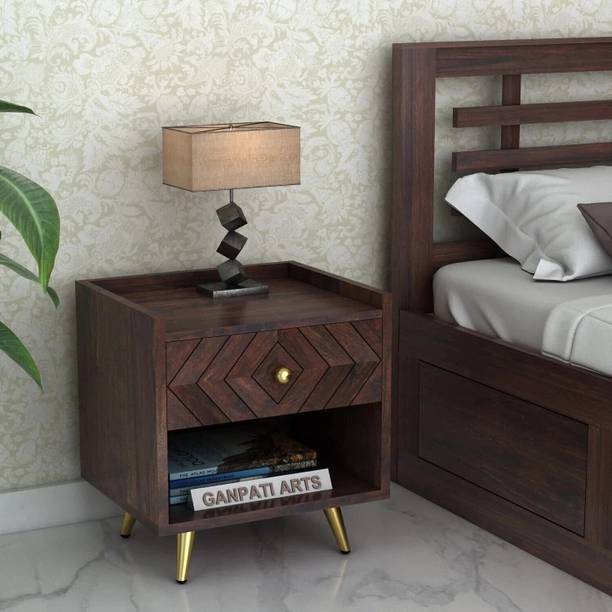 Ganpati Arts Wave Sheesham Bedside Table with Drawer for Bedroom/Living Room/Hotel Solid Wood Bedside Table