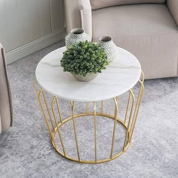 Nest Nature Haven Modern Coffee Table Round Center Table Wooden Marble Pattern with Metal Frame Steel Side Table