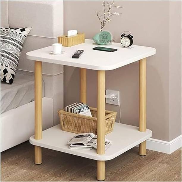 RIBAVARY Modern Wooden 2 Tier Bedside Table | Square Side Table for Bedroom Living Room Engineered Wood Side Table
