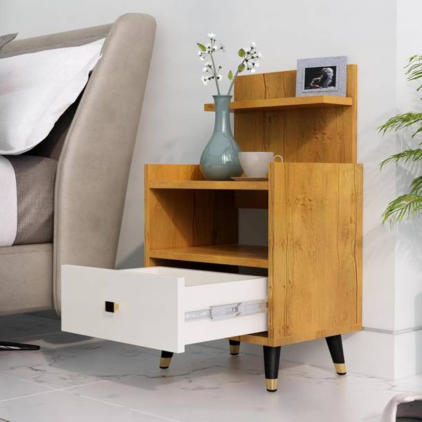 Hexa Red Bed Side Table with 1-Drawer, Nightstand, Bedrooms, Storage Cabinet Engineered Wood Bedside Table