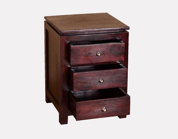 TRUE FURNITURE Sheesham Wood Bedside End Table with 3 Drawers for Living Room (Walnut Finish) Solid Wood Bedside Table