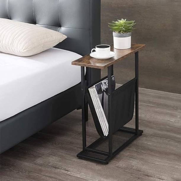 Indian Decor 48314 Vintage Narrow End Table with Fabric Magazine Holder Metal Side Table