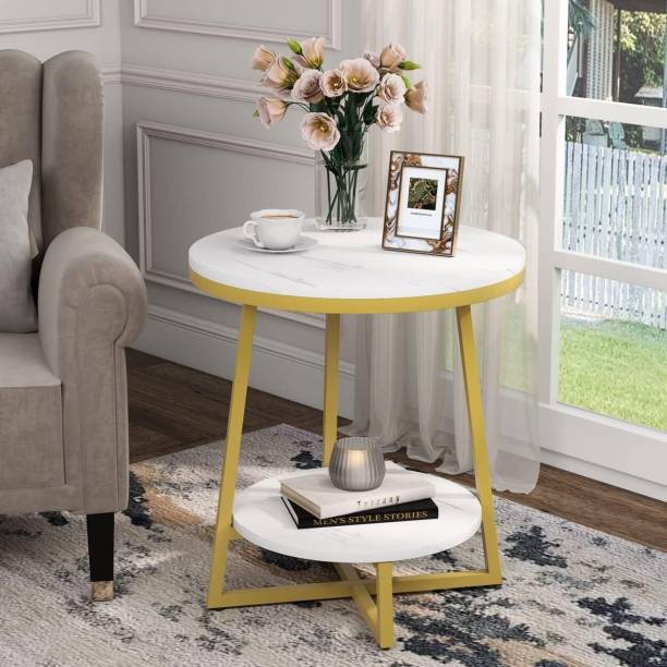 PRITI Gold End Table, 2 Tier Faux Marble Side Table with Storage Shelf Engineered Wood End Table