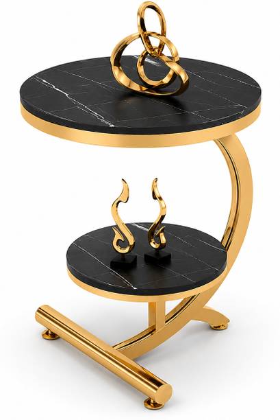 ALM SHOPPEE Modern End Table with Marble Finish Top & Gold Metal Frame Metal Side Table