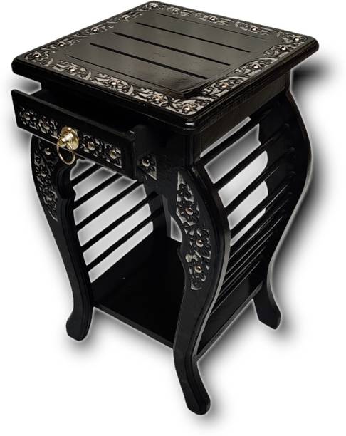 manzees Antique Wooden Bed Side Table | Premium Table Top Carving with Drawer Solid Wood Bedside Table