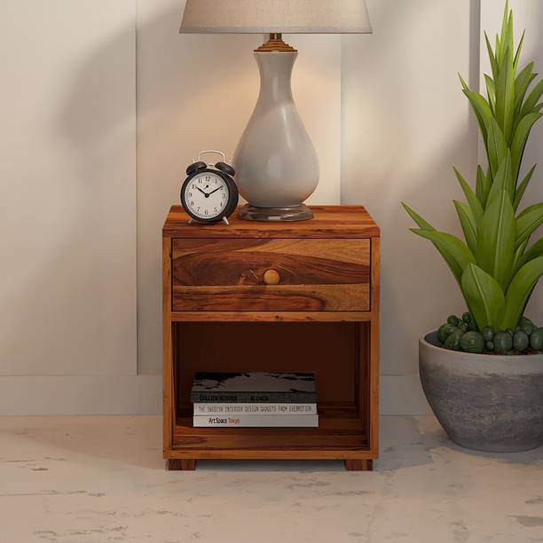 Wakeup India Ricca Bed Side Table with Drawer | Anti-Termite Solid Wood (Color Honey ) Solid Wood Bedside Table