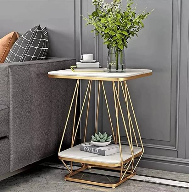 SHARIQ WOODEN ACCENTS Modern Double Top Rectangle Coffee Table End, Centre Table Metal Frame Jaal Metal Side Table