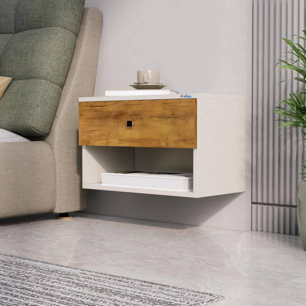 ANIKAA Ashley Wall Mounted Side Table with Drawer End Table Engineered Wood Bedside Table