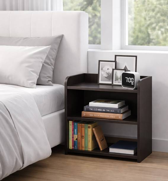 Firebees FireBees Modern Wooden Bedside Table Series Dark Brown Engineered Wood Bedside Table