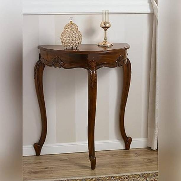Home wood Console Table Arlette Half Moon Italian Baroque Style (Walnut Finish) Solid Wood Console Table