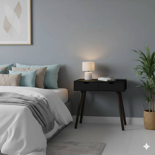 CROWN ART SHOPPEE Modern Scandinavian Side Table with 2 Drawers Engineered Wood Side Table