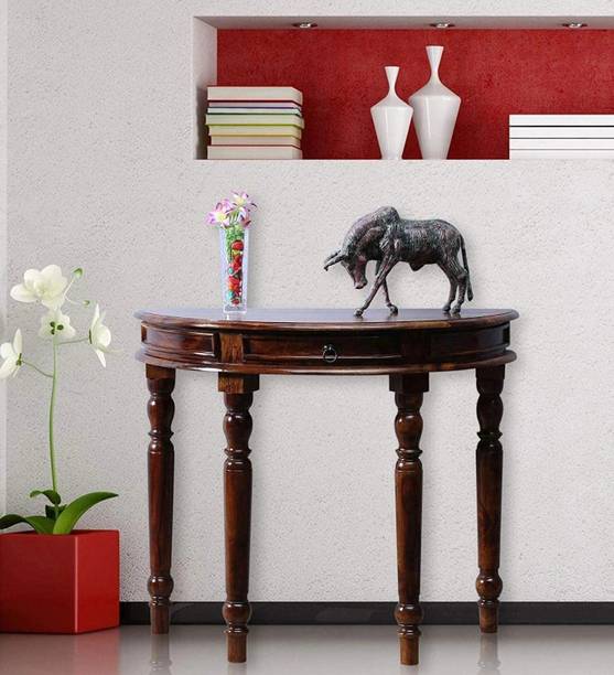 Shagun Arts Solid Wood Half Moon/Half Round Console Table With Four Design Legs For Hallway| Solid Wood Side Table