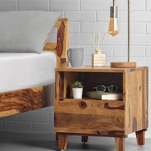 TANWAR HANDICRAFT Solid Wood Bed Side Table with 1 Drawer and 1 Shelf Solid Wood Bedside Table