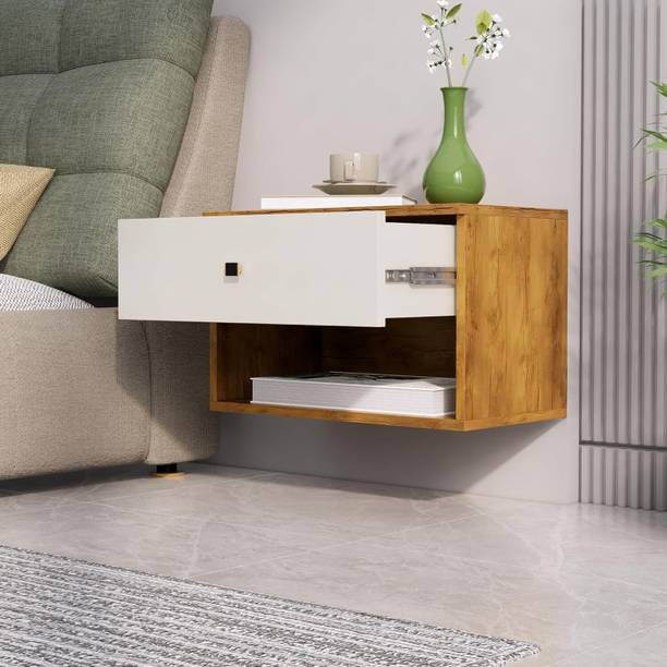 Hexa Red Bed Side Table with 1-Drawer, Nightstand, Bedrooms, Storage Cabinet Engineered Wood Bedside Table