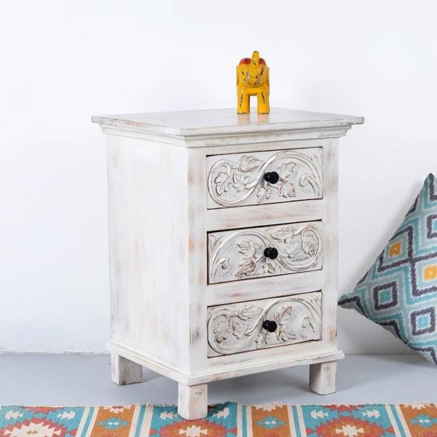 FURNWEAVE Solid Wood Bedside Table