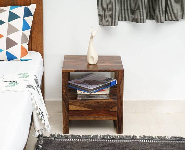 Woodefly 1 Drawer Bedside Table with Open Shelve Solid Wood Bedside Table