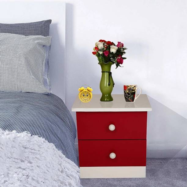 Cherry Wood Bedside Pre Assembled Red and White Cabinet with 2 Drawers Engineered Wood Bedside Table