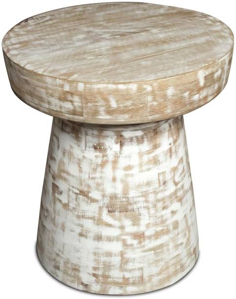 ONLINECRAFTS Mango Wood 16-Inch Wide Round Contemporary Accent Table in Fully Assembled, Solid Wood Side Table