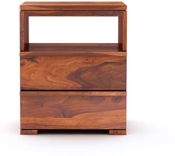 Shauryawoods Sheesham Wood Bedside End Table With 2Drawers And Open Shelf Storage For Bedroom Solid Wood Bedside Table