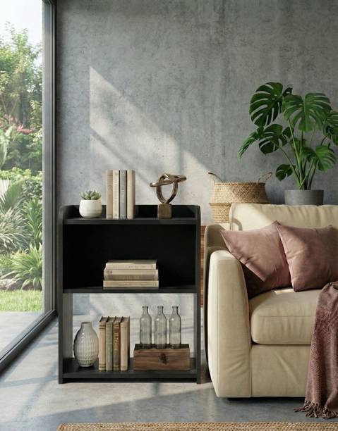 NIVANYA DECOR Sleek Open Shelf Nightstand Rack | Modern MDF Storage Unit for Bedroom & Study Engineered Wood Bedside Table