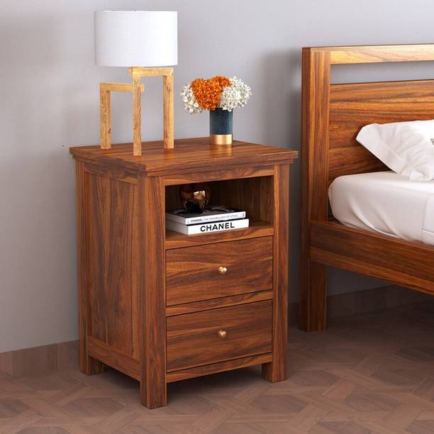 G.T ARTS Solid Sheesham Wood Bedside Table with 2 Drawer & 1 Shelf Storage Solid Wood Bedside Table
