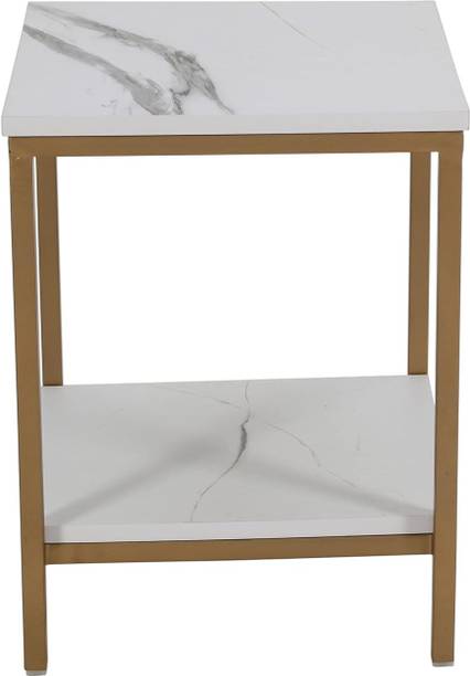 akriti Modern Gold Metal Side Table with White Top and Storage Shelf for Living Room Metal Console Table