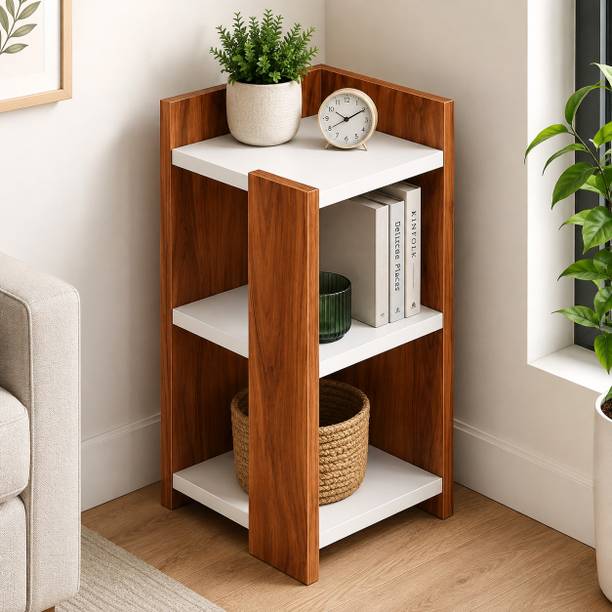 YESMOM Corner Bedside Table with 3 Tiers Open Storage Modern Sofa Side Table Wooden Engineered Wood Corner Table