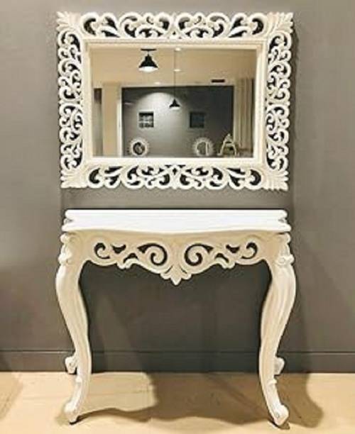 Home wood Wooden Carved Console Table in Solid Mango Wood with Frame White Deco Finish. Solid Wood Console Table