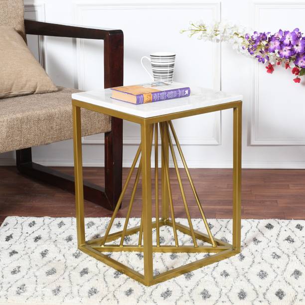 Aadhar AADHAR LIFESTYLE Marble SIDE TABLE, side table for bedroom (Finish - Golden) Metal Side Table
