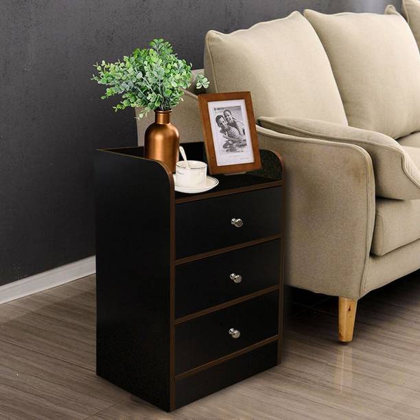 KAWACHI Sofa Side End Corner Nightstand with 3 Drawers Bedroom, Living Room Engineered Wood Bedside Table
