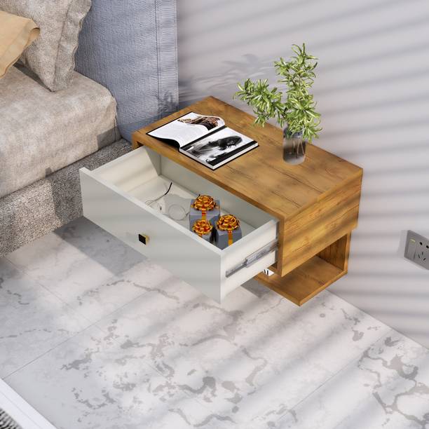 Hexa Red Bed Side Table with 1-Drawer, Nightstand, Bedrooms, Storage Cabinet Engineered Wood Bedside Table