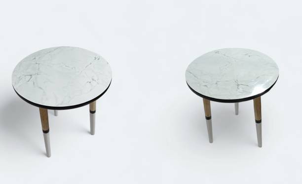 Giftoshopee Round Side Table Of 3 Legs With Marble Finishing Top Of Engineered Wood Side Table