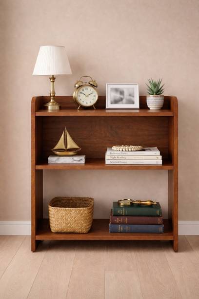 SMART SHOPPEE Modern Wooden Bedside Table with Open Storage Shelf | Walnut Finish Nightstand Engineered Wood Bedside Table