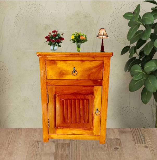 Enocend BED SIDE TABLE Nightstand Lamp Holder With Drawer & Door Cabinet Storage Solid Wood Bedside Table