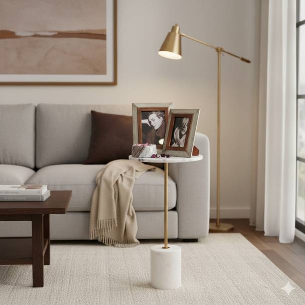 Little Extra Iron White Marble Side Table for Living Room Metal Side Table