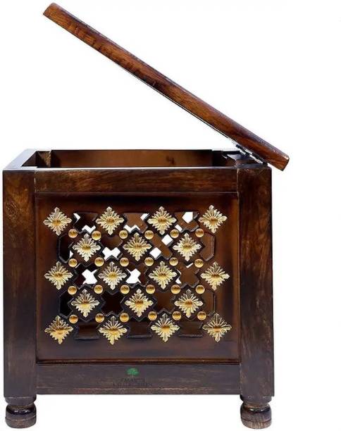 Sapwood studio SAPWOOD STUDIO Handcrafted Wooden Storage Stool / Side Table with Lift-Top Solid Wood Side Table