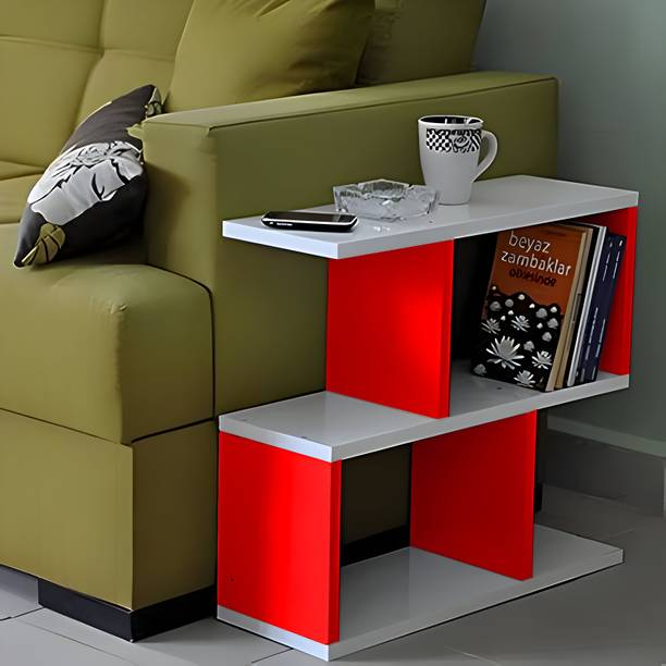 Artival Crafts Engineered Wood S Shape Bedside Table, NightStand (White & Red) Engineered Wood End Table