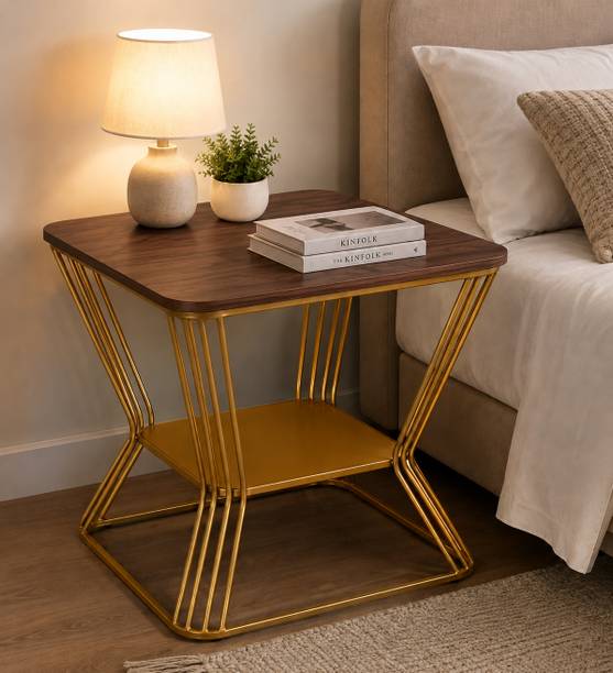 ARTROCK Modern Square Side Table with Storage Shelf, Metal Frame End Table Engineered Wood Side Table