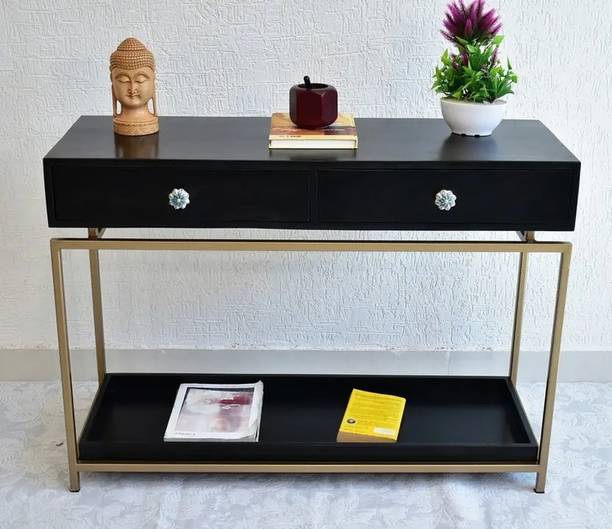 Home wood Console Table (Finish Color - Black, Pre-assembled) Solid Wood Console Table