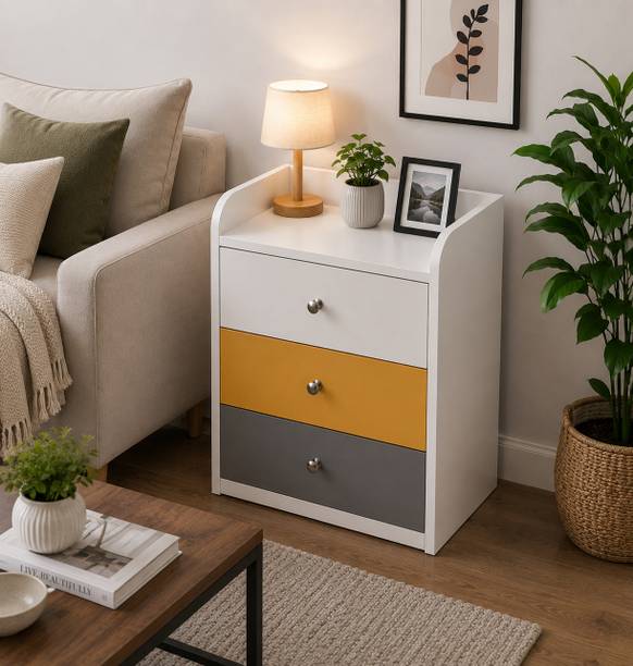 KAWACHI Sofa Side End Bed Side Tables Nightstand with 3 Spacious Drawers for Storage Engineered Wood Bedside Table