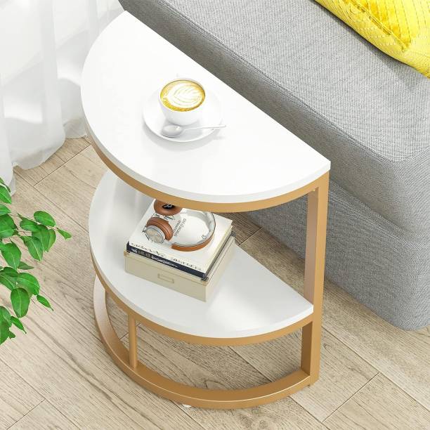 PRITI 2-Tier End Table Semi Circle with Storage Shelf Engineered Wood End Table