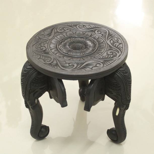 Sooryakiran Handicrafts Wooden Stool Vastu Elephant Statue Idol Stand Round Vase Table Solid Wood Side Table