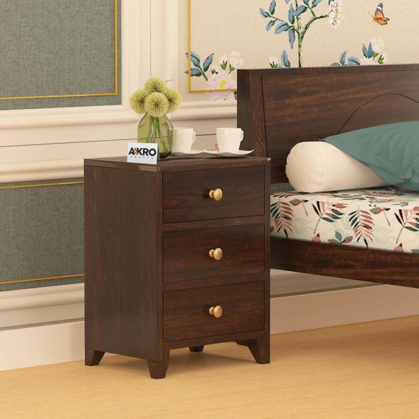 AakroCrafts Sheesham Wood Bedside Table with 3 Drawer Storage Solid Wood Bedside Table