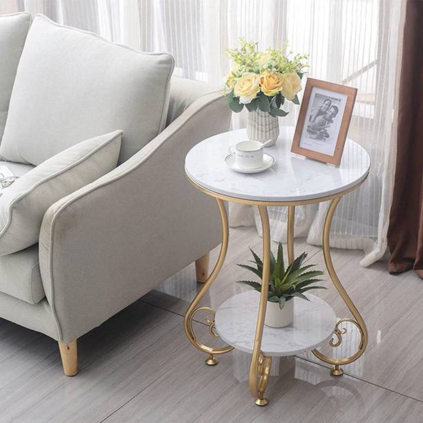 bloo mart Iron Golden Two-Tier Round Coffee Table Side Table Metal End Table Metal Side Table