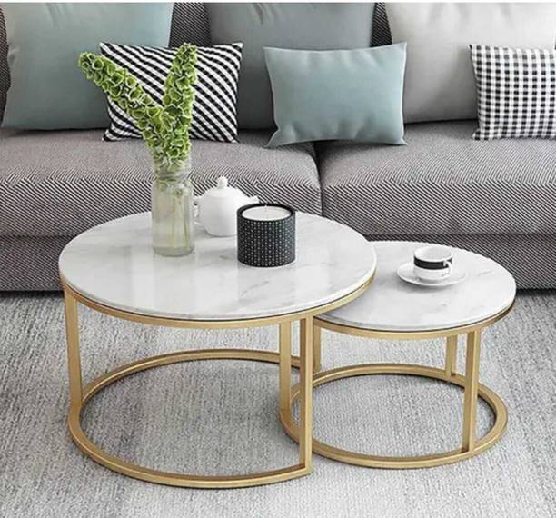 APLCRAFTS Apple_crafts Modern Marble Finish Set of Coffee Table 2 Piece Engineered Wood End Table