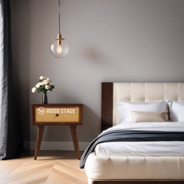 WOODSTAGE Woodstage Solid Sheesham Wood 1 Drawer Cane Bedside Table (Walnut Finish) Solid Wood Bedside Table